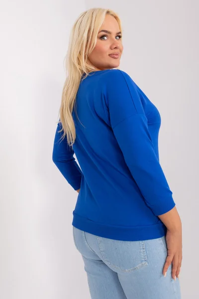 Kobaltová plus size žebrovaná dámská halenka FPrice