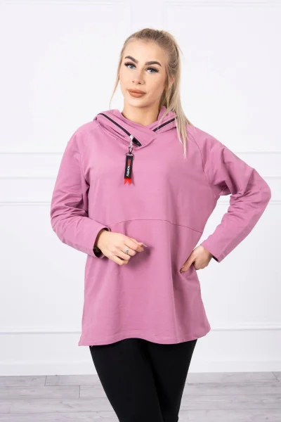 Oversize tunika na zip s kapucí - Tmavě růžová K-Fashion