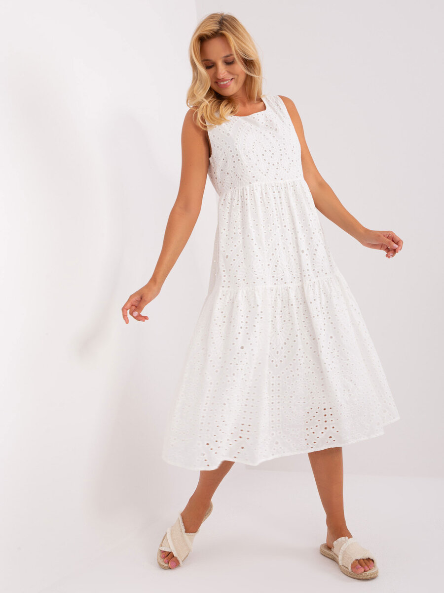 Letní bílé ažurové šaty OCH BELLA - FPrice, L i523_2016103430123