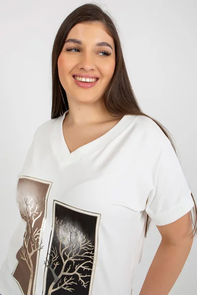 Ecru Plus Size Dámská Halenka s Výstřihem FPrice