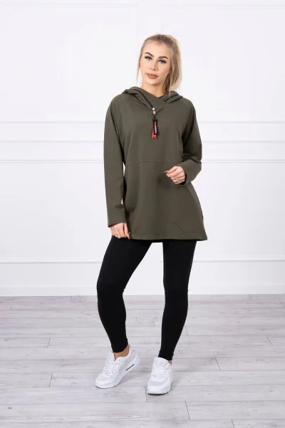 Khaki Oversize Tunika s Kapucí a Zipem - K-Fashion