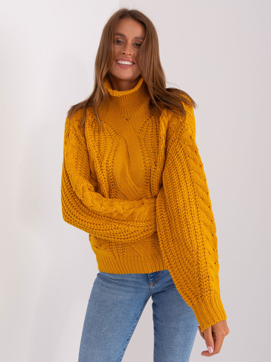 Tmavě žlutý dámský oversize svetr s rolákem FPrice, jedna velikost i523_2016103446377
