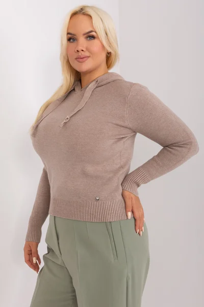 Viskózový dámský svetr Plus Size v tmavě béžové barvě