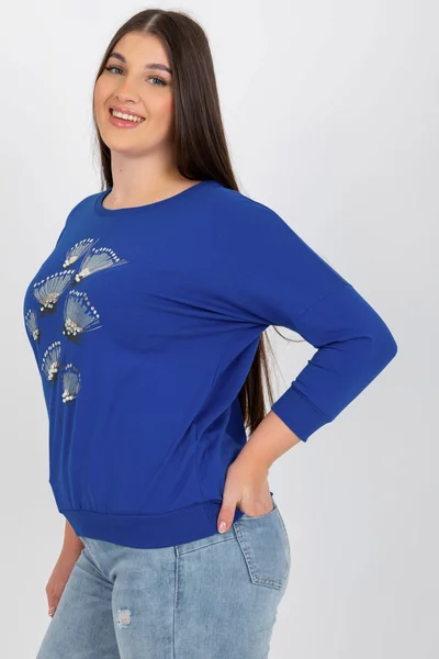 Modrá potištěná dámská halenka plus size FPrice