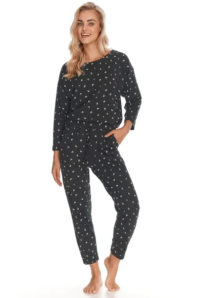 Černé dámské bavlněné pyžamo s nočním vzorem - Taro