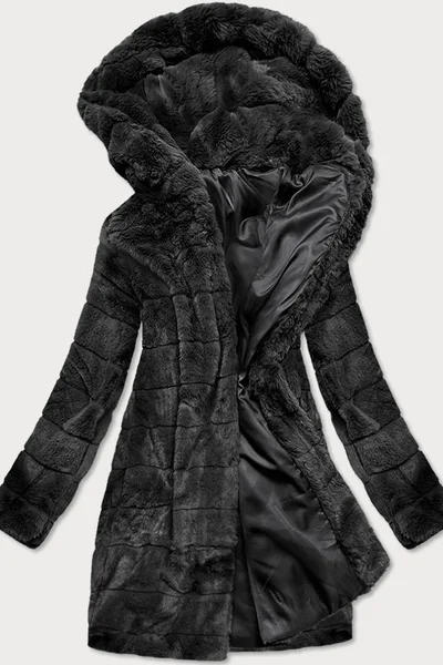 Černá kožíšková bunda s kapucí pro ženy - S'WEST