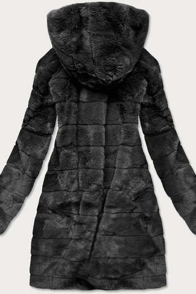 Černá kožíšková bunda s kapucí pro ženy - S'WEST