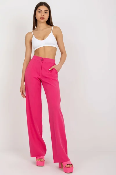 Růžové dámské kalhoty s vysokým pasem od FPrice