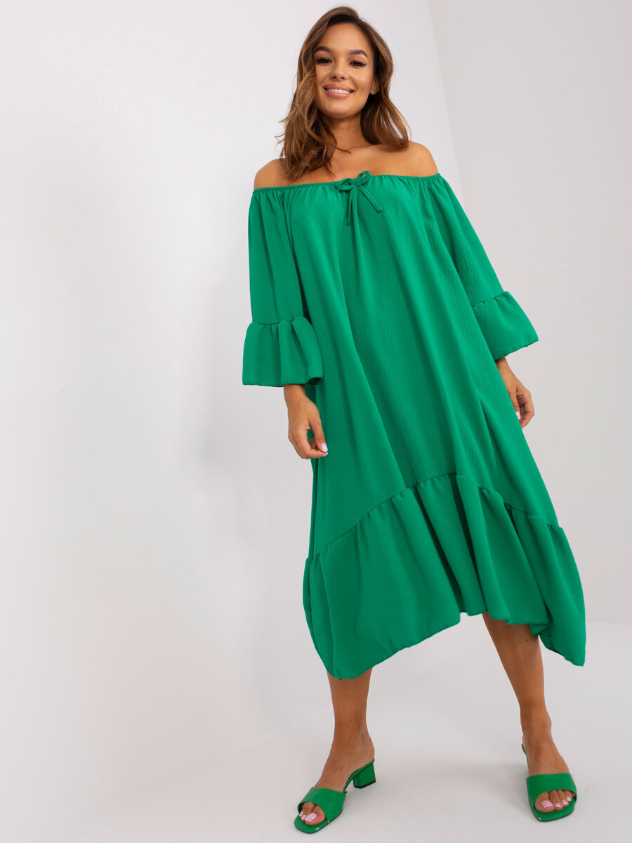Zelené oversize šaty s volánem - Letní zelená krása, jedna velikost i523_2016103420001