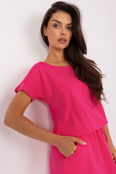 Růžové maxi šaty s kapsami pro každodenní nošení - EM-SK-494