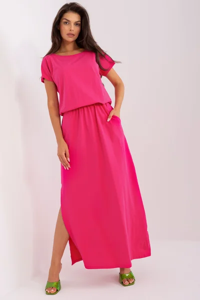 Růžové maxi šaty s kapsami pro každodenní nošení - EM-SK-494