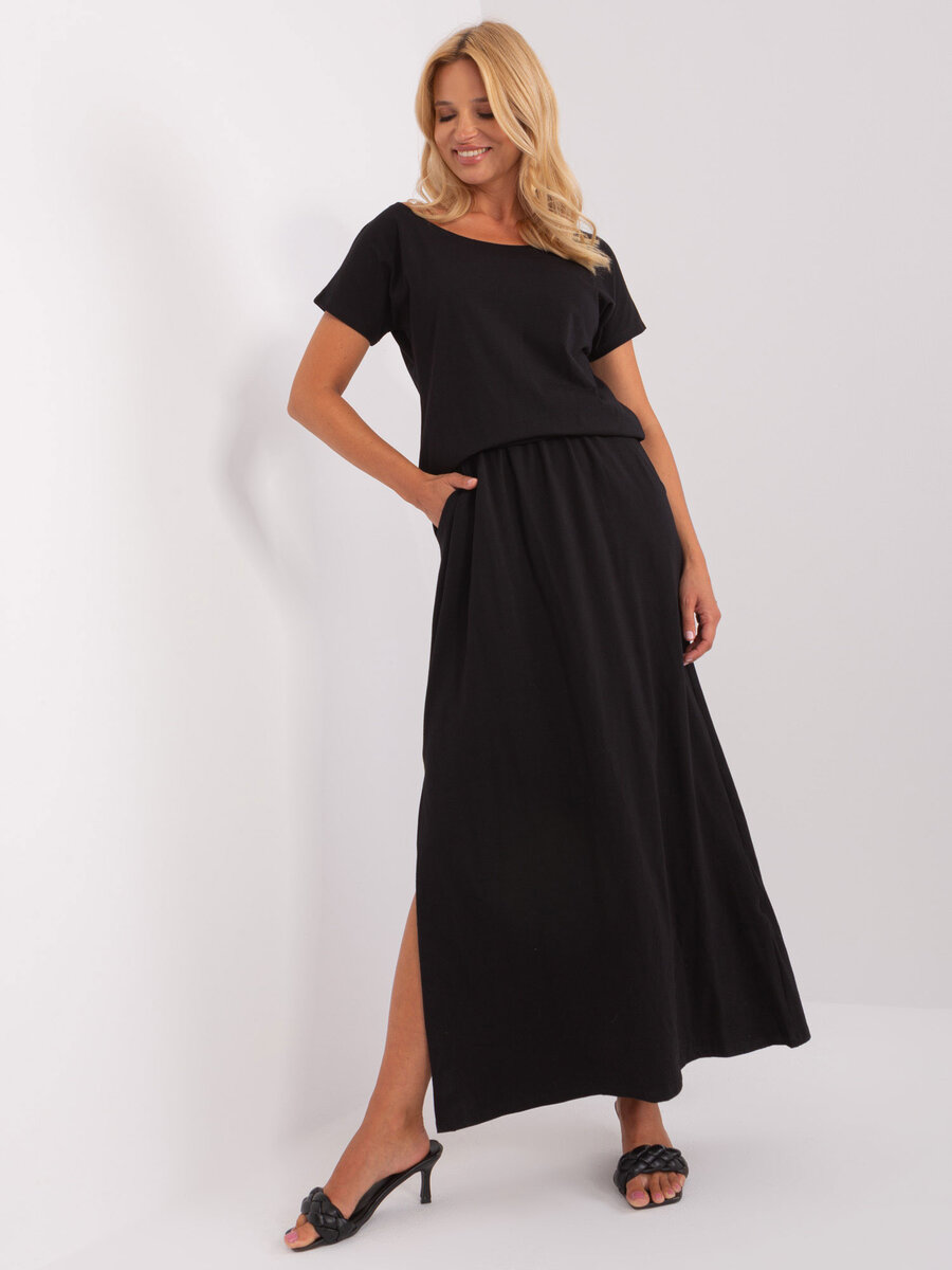Černé maxi šaty s rozparkem pro každodenní nošení - EM SK 494, jedna velikost i523_2016103426928