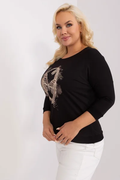 Černá plus size dámská halenka s žebrovaným lemem