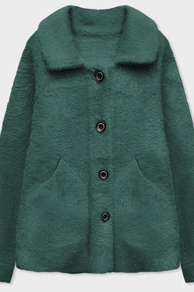 Zelený alpaka kabát s límcem a kapsami Made in Italy