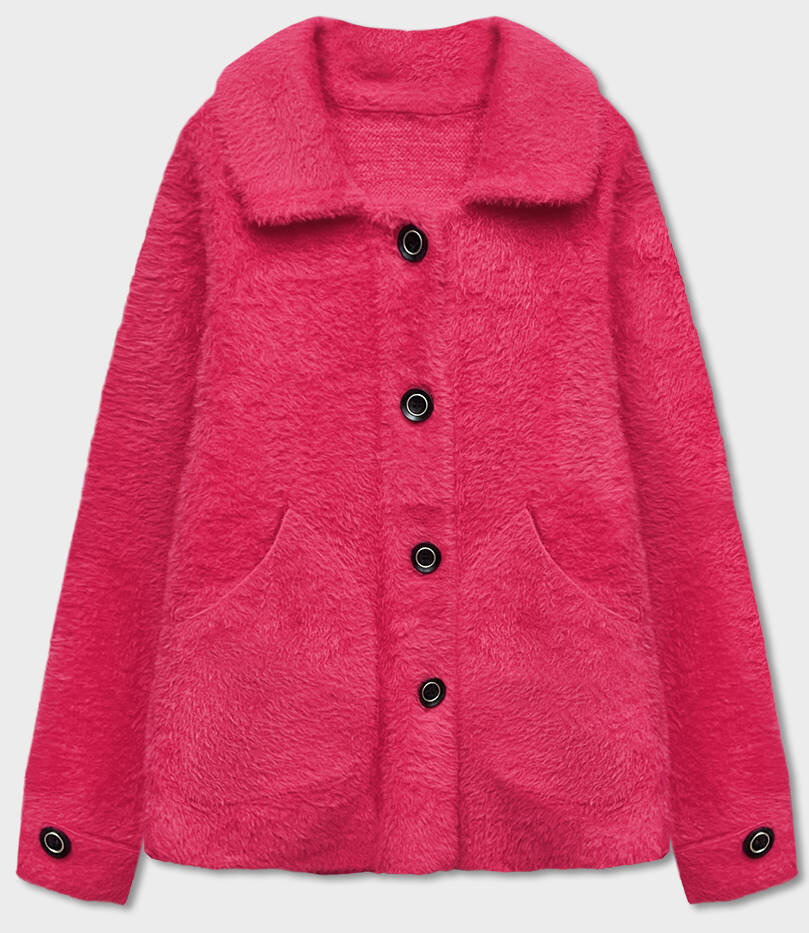Růžový alpaka kabát s límcem a kapsami dámský, odcienie różu ONE SIZE i392_21627-50