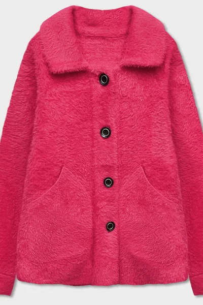 Růžový alpaka kabát s límcem a kapsami dámský