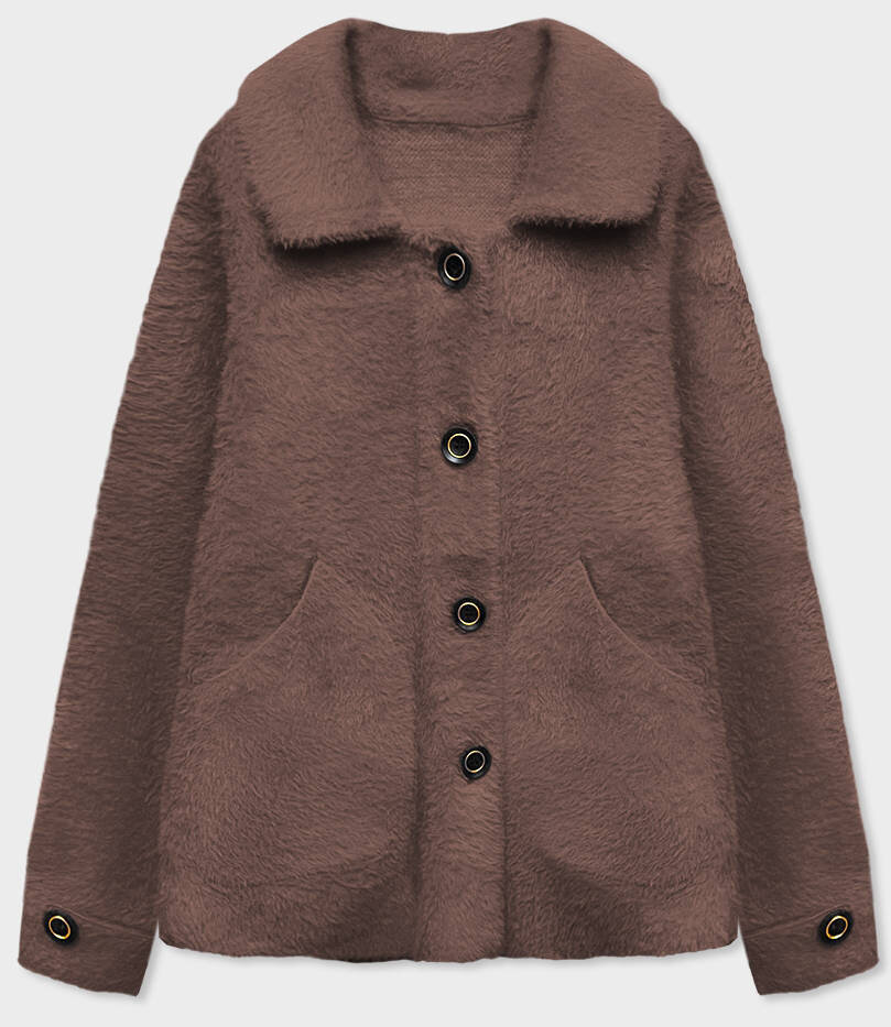 Alpaka kabát v hnědé barvě s límcem a kapsami pro ženy, odcienie brązu ONE SIZE i392_21633-50