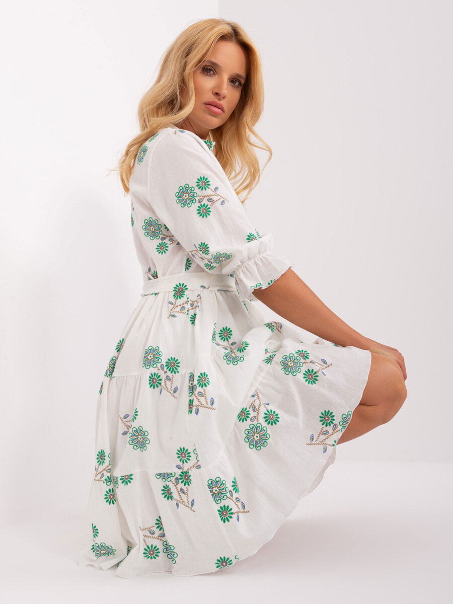 Zeleno-bílé bavlněné šaty s volánem - Letní svěžest, M i523_2016103428977