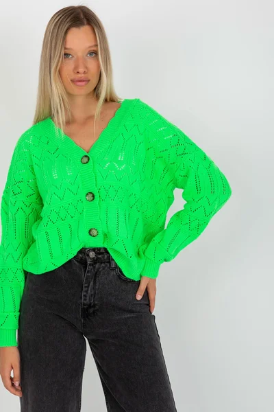 Dámský fluo zelený letní svetr s knoflíky Fashionhunters