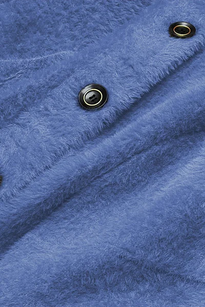 Modrý alpaka přehoz s límcem a kapsami pro ženy