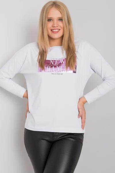 Dámská bílá halenka plus size s dlouhým rukávem FPrice