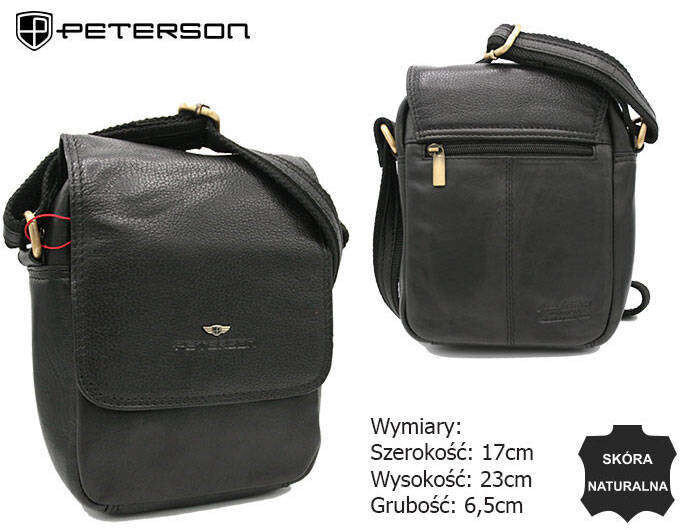 Kožená taška Peterson® černá s kapsami a zlatým kováním, jedna velikost i523_5903051192685