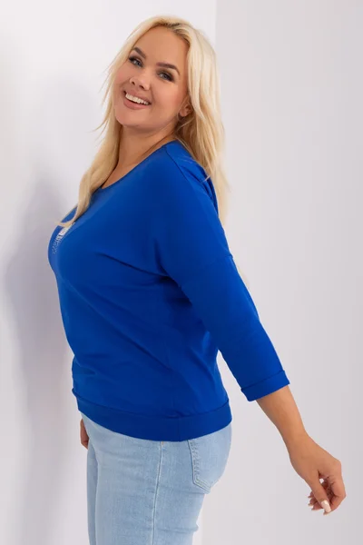 Kobaltová plus size dámská halenka s pruhy - FPrice RV-BZ-8995