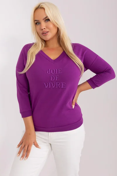 Violetová plus size dámská halenka s nápisem - FPrice