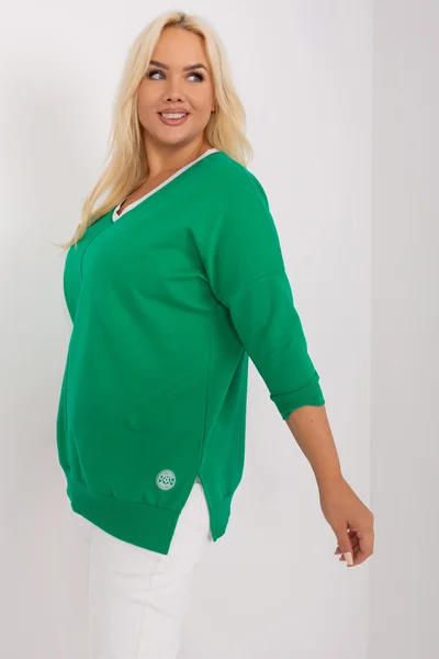 Zelená plus size dámská halenka s 3/4 rukávy - FPrice