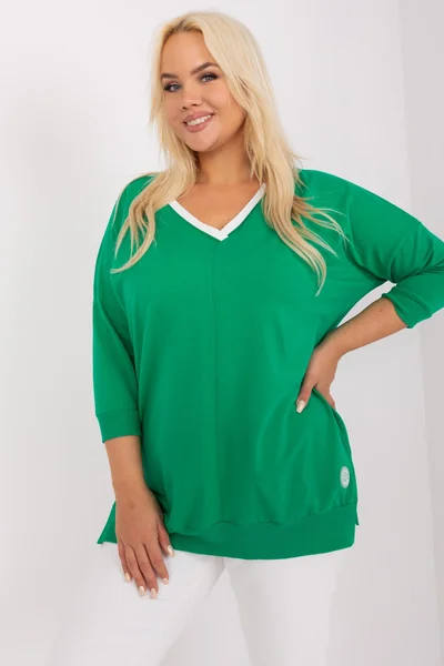 Zelená plus size dámská halenka s 3/4 rukávy - FPrice