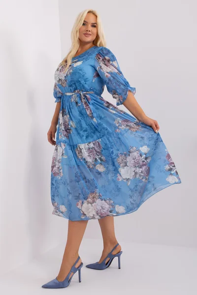 Květinové modré plus size šaty FPrice