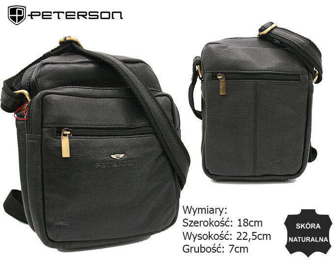 Kožená taška Peterson® černá s kapsami a zlatým kováním, jedna velikost i523_5903051192715
