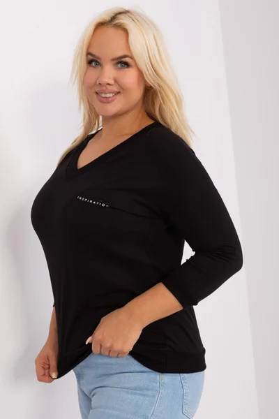 Černá plus size bavlněná dámská halenka s pruhy - FPrice