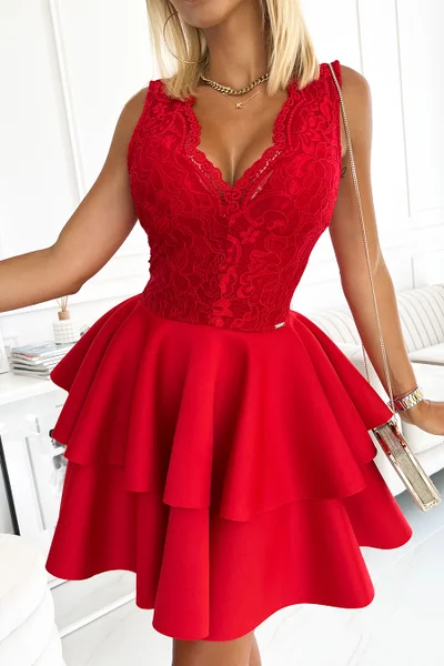 Červené krajkové šaty ZLATA s dvojitou sukní