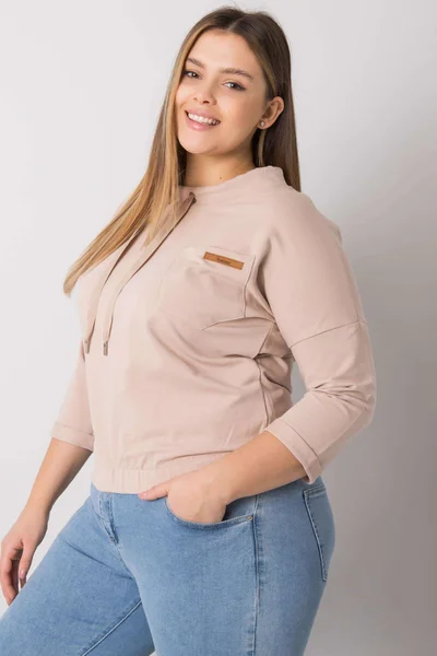 Dámská béžová plus size mikina bez kapuce Fashionhunters