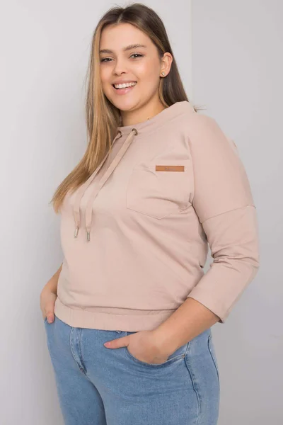 Dámská béžová plus size mikina bez kapuce Fashionhunters