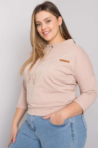 Dámská béžová plus size mikina bez kapuce Fashionhunters