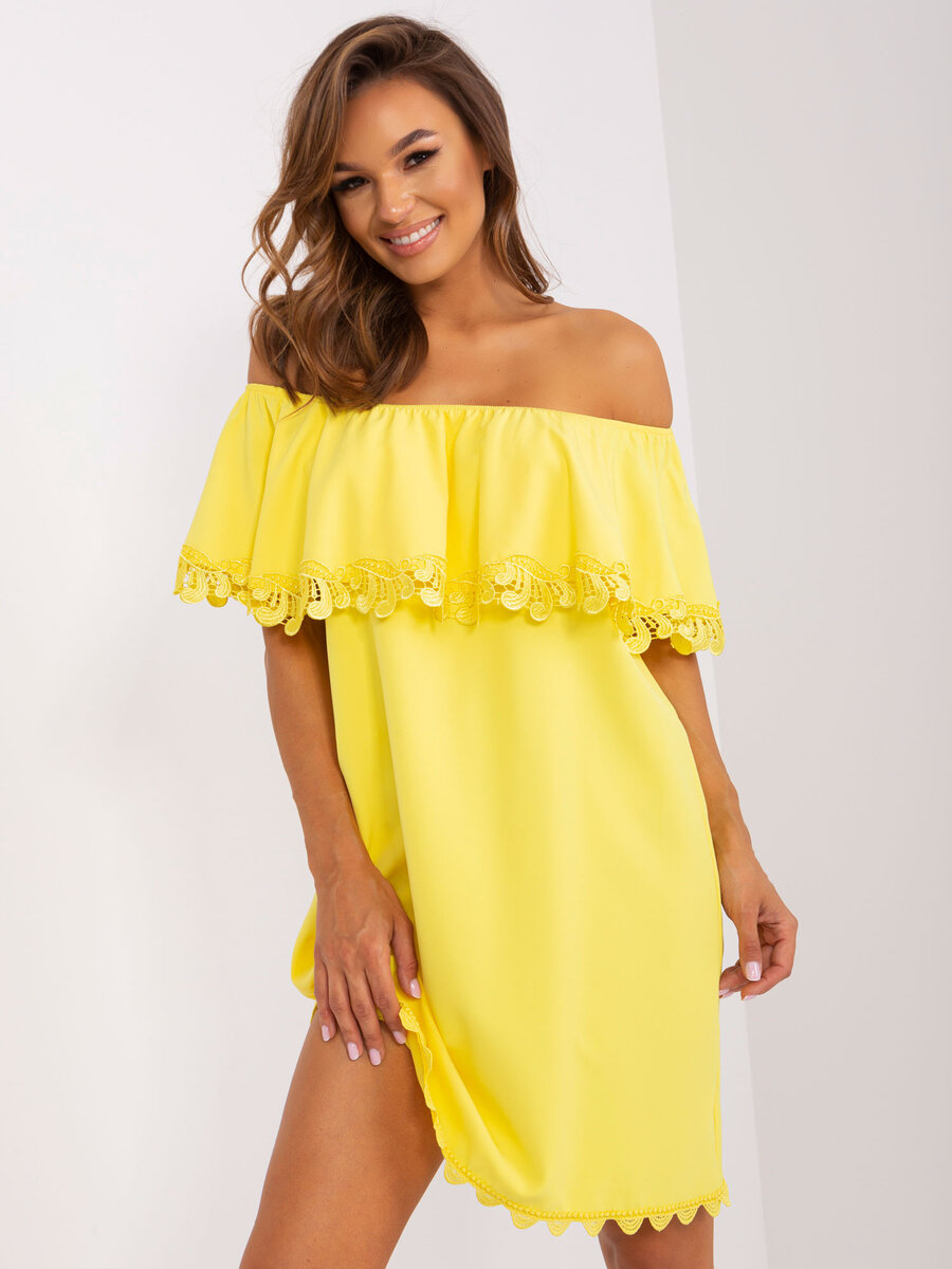 Žluté koktejlové šaty s volánem - Elegantní LK SK FPrice, 38 i523_2016103422739