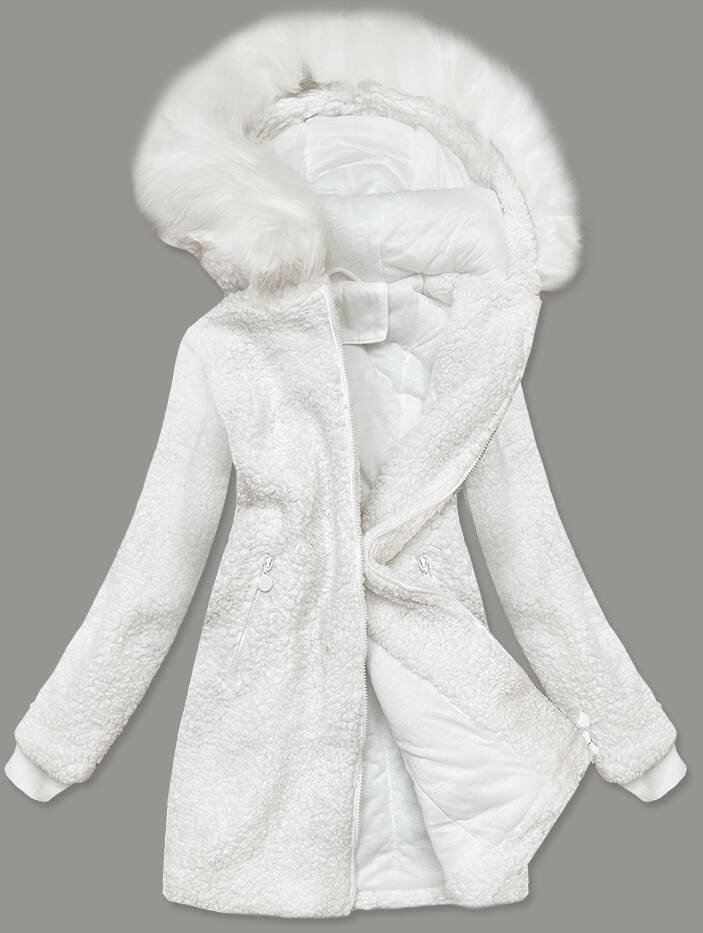 Zimní bílá kapucí bunda pro ženy, odcienie bieli S (36) i392_18216-46