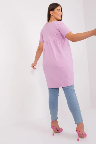 Světle fialové dámské plus size základní šaty z bavlny FPrice