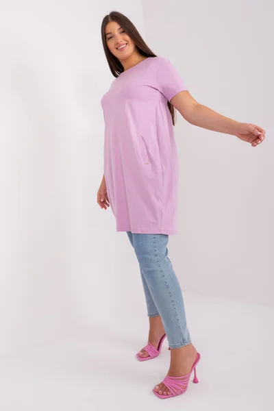 Světle fialové dámské plus size základní šaty z bavlny FPrice
