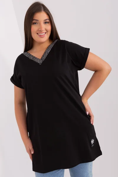 Černá plus size halenka s krátkými rukávy FPrice