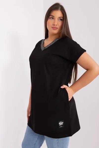 Černá plus size halenka s krátkými rukávy FPrice