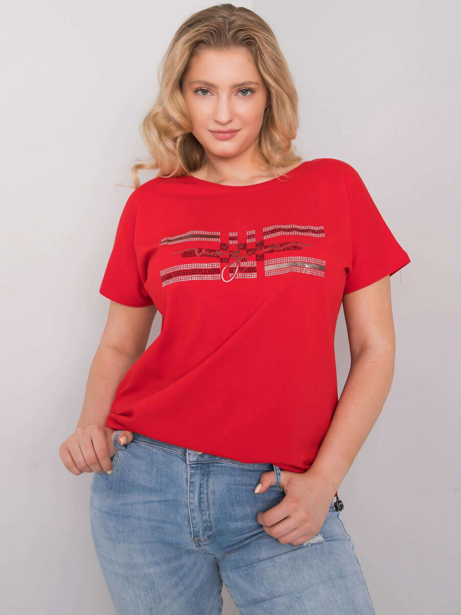 Červené dámské tričko Plus Size FPrice, jedna velikost i523_2016102958079