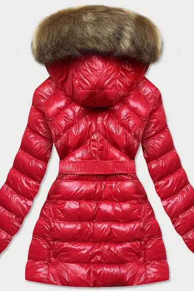 Zimní červená bunda s kožíškem a péřovou výplní MHM