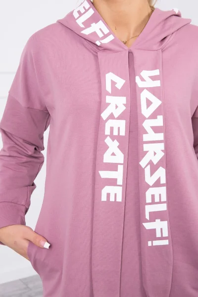 Dámské oversize šaty s kapucí tmavě růžové K-Fashion