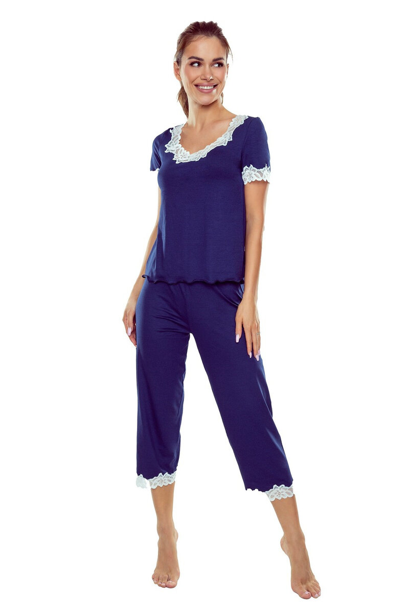 Krátké pyžamo pro ženy s krajkou Eldar Luxe, tmavě modrá-ecru L i384_61985526