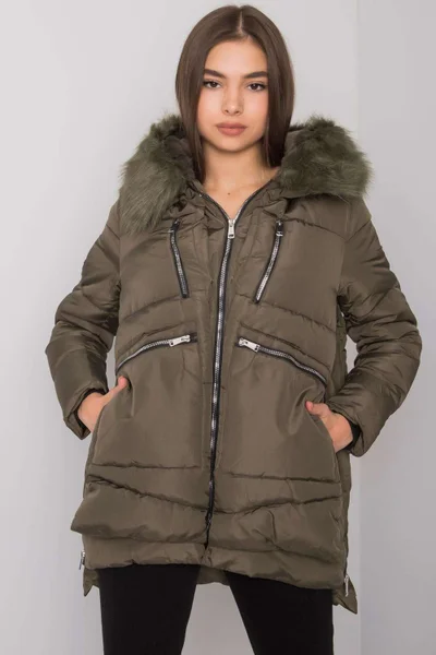 Dámská bunda na zimu s kožešinou a izolací - Khaki