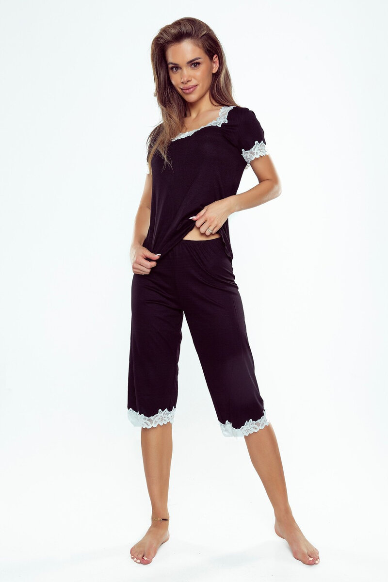 Krátké pyžamo pro ženy s krajkou Eldar Luxe 2XL-3XL, černo-černá 3xl i384_82069988