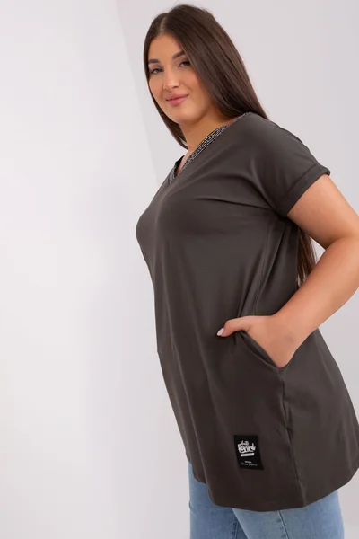 Khaki Plus Size Dámská Bavlněná Halenka FPrice